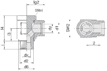 Соединение для труб поворотное угловое 24-BCE-L6-M10B