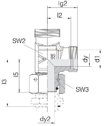 Соединение для труб проходное L-образное с гайкой  24-SWOL-S8-P