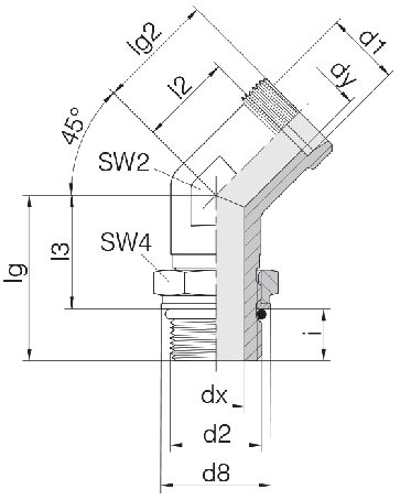 Соединение для труб регулируемое угловое с контргайкой 24-SDAE45-L6-M10F