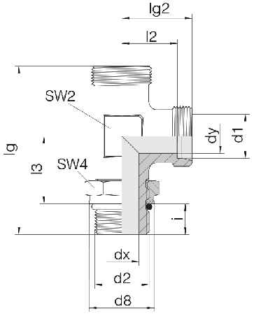 Соединение для труб регулируемое L-образное с контргайкой 24-SDAL-L12-M16F